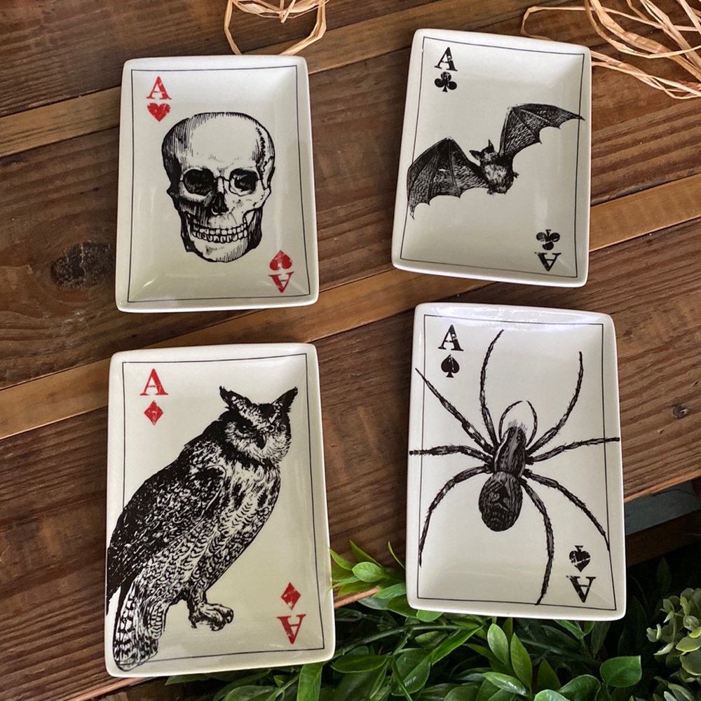 Pottery Barn Rare Terrifying Ace Playing Cards with Spooky Image Plates 🦉💀🕷🦇